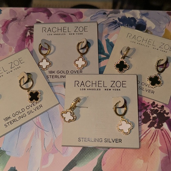 Rachel Zoe | 18K Gold over Sterling Silver Flower Clover Dangle Earrings NEW - Picture 6 of 6